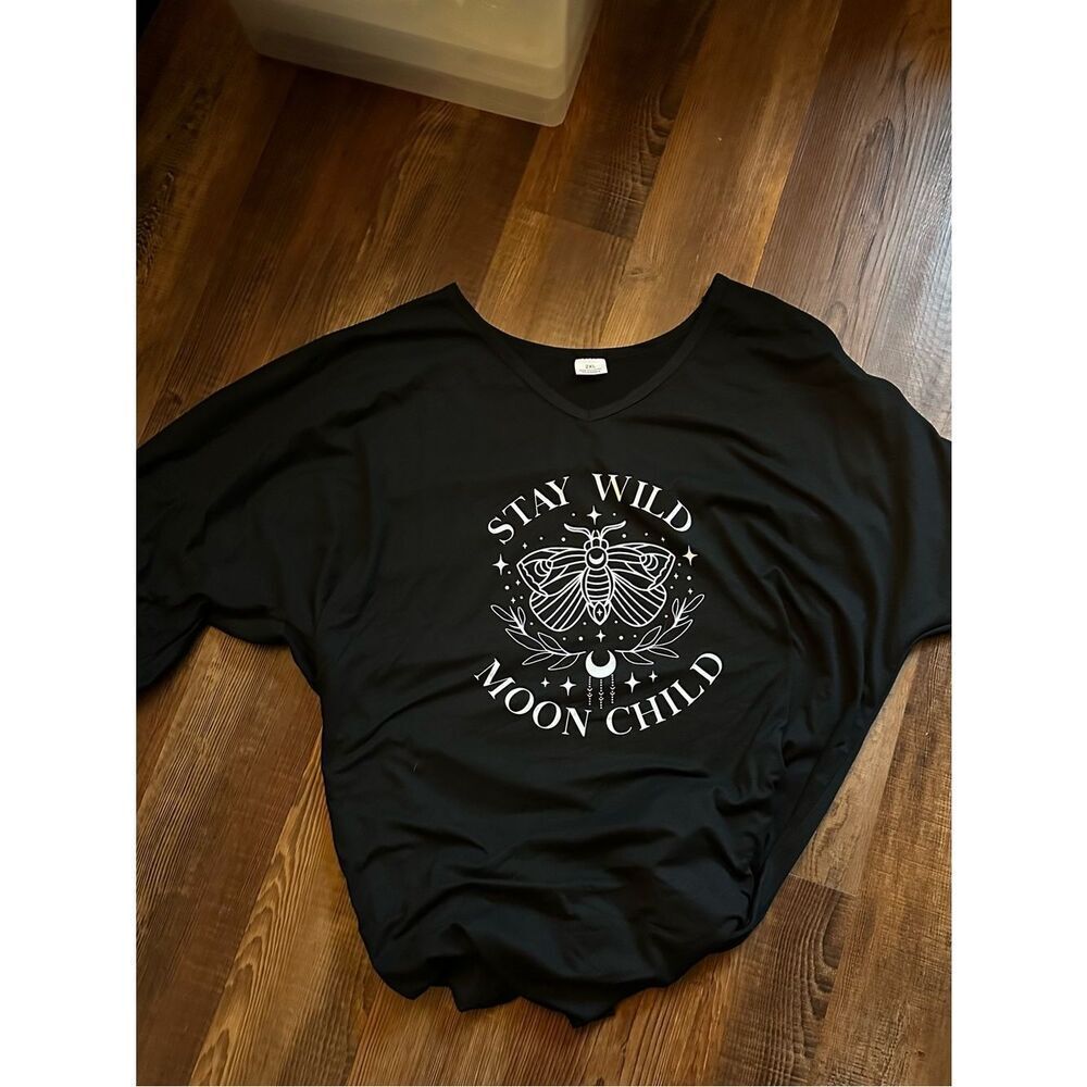 Stay Wild Moon Child Black Graphic V-Neck Top/ night shirt ect.